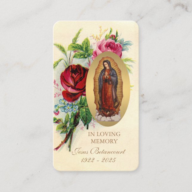 Tarjeta De Recepción Virgen Religiosa María Guadalupe Funeral Católico (Anverso)
