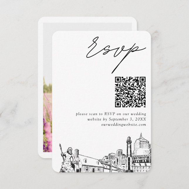 Tarjeta De Recepción Virginia Beach Wedding RSVP Código QR Pequeño (Anverso / Reverso)