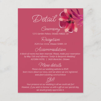 Tarjeta De Recepción Viva Magenta, detalles del boda floral