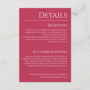 Tarjeta De Recepción Viva Magenta y detalles de Boda blanco-