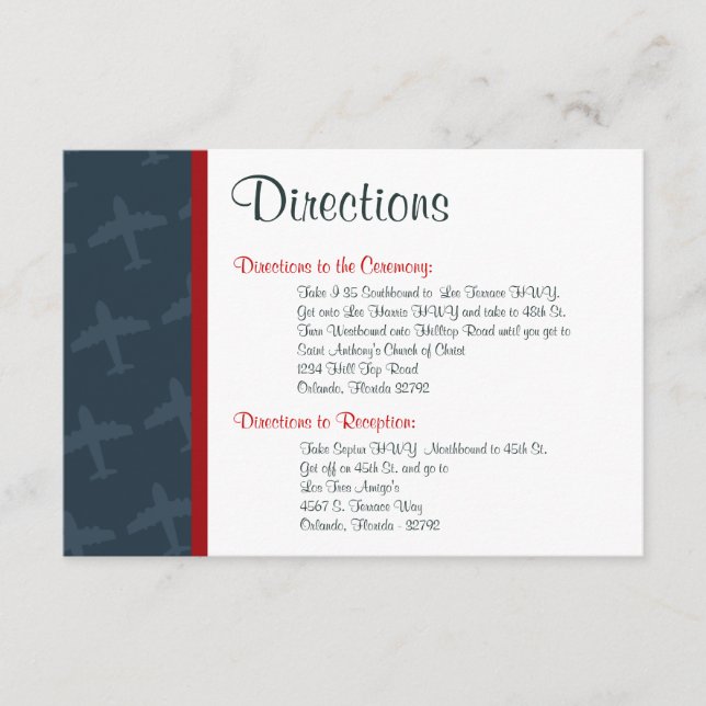 Tarjeta De Recepción Vuelo en avión de 3,5 x 5 direcciones (Anverso)