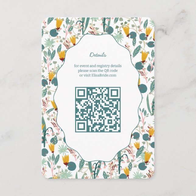 Tarjeta De Recepción Water Garden Floral Bridal Shower Cute CUSTOM QR (Anverso)