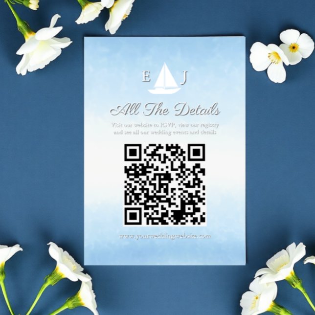Tarjeta De Recepción Water Meets Sky Watercolor Wedding Details (Subido por el creador)