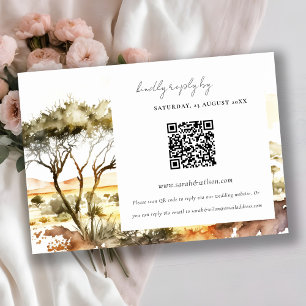 Tarjeta De Recepción Watercolor African Landscape Wedding RSVP Código Q