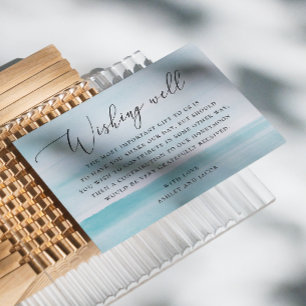 Tarjeta De Recepción Watercolor azul suave boda náutico deseando lo mej