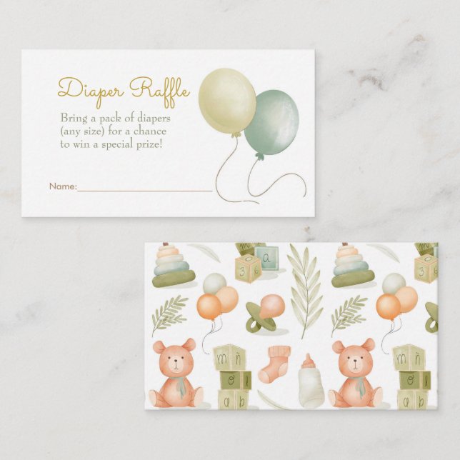 Tarjeta De Recepción Watercolor Baby Toys Diaper Raffle (Anverso / Reverso)