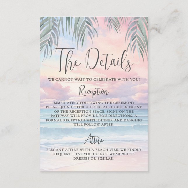 Tarjeta De Recepción Watercolor Beach Wedding Details (Anverso)