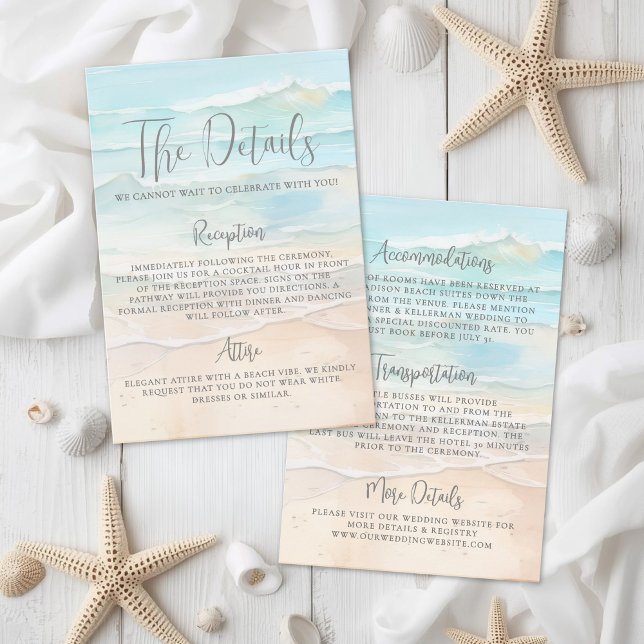 Tarjeta De Recepción Watercolor Beach Wedding Details (Watercolor Beach Wedding Details Enclosure Card)