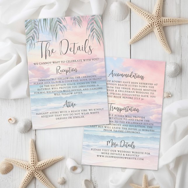 Tarjeta De Recepción Watercolor Beach Wedding Details (Watercolor Beach Wedding Details Enclosure Card )