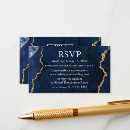 Tarjeta De Recepción Watercolor Blue Marble Wedding RSVP QR Back