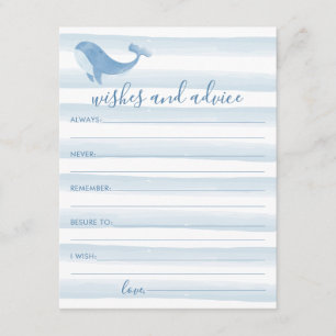 Tarjeta De Recepción Watercolor Blue Whale Baby Shower Wishes and Advan