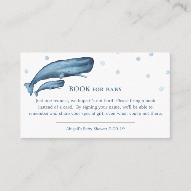 Tarjeta De Recepción Watercolor Blue Whales Ocean Book for Baby