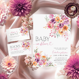 Tarjeta De Recepción Watercolor Blush Pink Bloom Diaper Raffle 