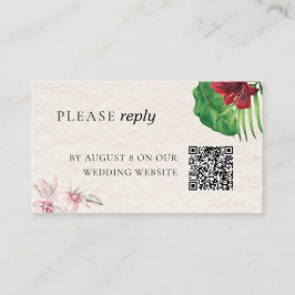 Tarjeta De Recepción Watercolor Boda tropical RSVP Código QR
