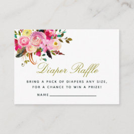 Tarjeta De Recepción Watercolor Boho Floral Baby Shower Diaper Raffle