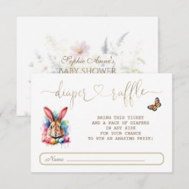 Tarjeta De Recepción Watercolor Bunny Eggs Wildflowers Diaper Raffle