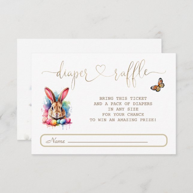 Tarjeta De Recepción Watercolor Bunny Eggs Wildflowers Diaper Raffle (Anverso / Reverso)