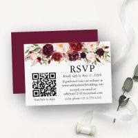Watercolor Burgundy Floral QR Wedding RSVP