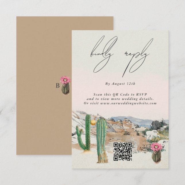 Tarjeta De Recepción Watercolor Desert Cactus Boho Wedding (Anverso / Reverso)
