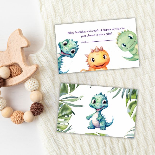 Tarjeta De Recepción Watercolor Dinosaur Baby Shower Diaper Raffle (Watercolor Dinosaur Baby Shower Diaper Raffle Enclosure Card)