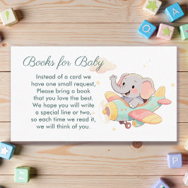 Tarjeta De Recepción Watercolor Elephant Airplane Books for Baby Card
