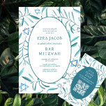 Tarjeta De Recepción Watercolor Estrella Botánica David Bar Bat Mitzvah<br><div class="desc">¡Perfecta tarjeta para anunciar un mitzvah de murciélago, bar mitzvah u otra celebración judía! Hand hizo arte acuarela por ti en la parte delantera y trasera. ¡TODO PERSONALIZABLE! Haga clic en "Personalizar" para editar el texto y agregar su vínculo al código QR. Haga clic en "editar usando la herramienta de...</div>