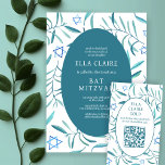 Tarjeta De Recepción Watercolor Estrella Botánica David Bar Bat Mitzvah<br><div class="desc">¡Perfecta tarjeta para anunciar un mitzvah de murciélago, bar mitzvah u otra celebración judía! Hand hizo arte acuarela por ti en la parte delantera y trasera. ¡TODO PERSONALIZABLE! Haga clic en "Personalizar" para editar el texto y agregar su vínculo al código QR. Haga clic en "editar usando la herramienta de...</div>