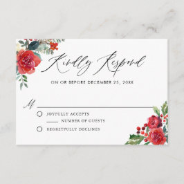 Tarjeta De Recepción Watercolor Festive Floral Borders Winter RSVP
