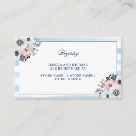 Tarjeta De Recepción Watercolor Floral Blue Stripes Beach Registry