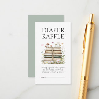 Tarjeta De Recepción Watercolor Floral Books Diaper Raffle