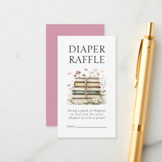 Tarjeta De Recepción Watercolor Floral Books Diaper Raffle