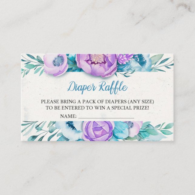 Tarjeta De Recepción Watercolor Floral Diaper Raffle (Anverso)