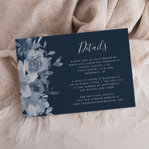 Tarjeta De Recepción Watercolor Floral Dusty Blue Navy Wedding Details