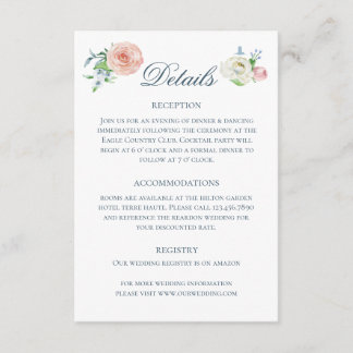 Tarjeta De Recepción Watercolor Floral Hummingbird Wedding Details