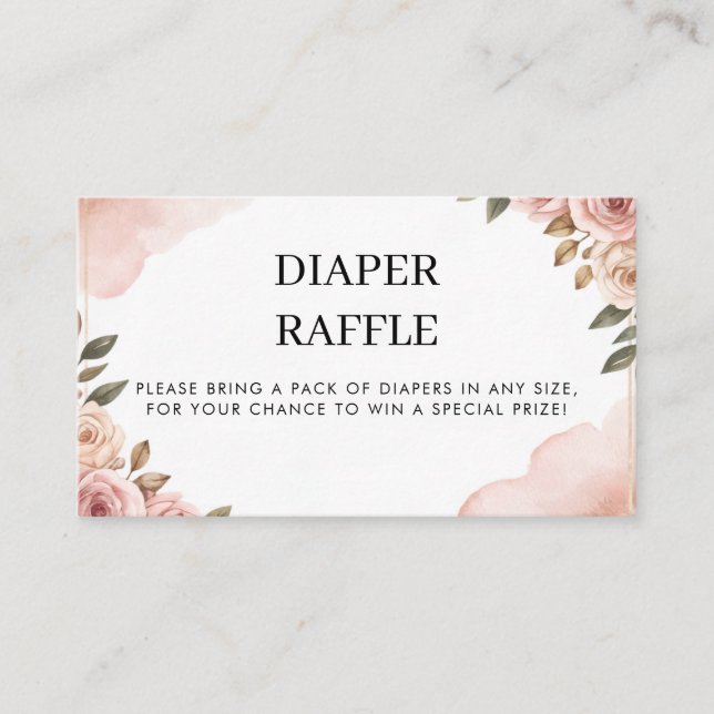 Tarjeta De Recepción Watercolor Garden Flores Diaper Raffle (Anverso)