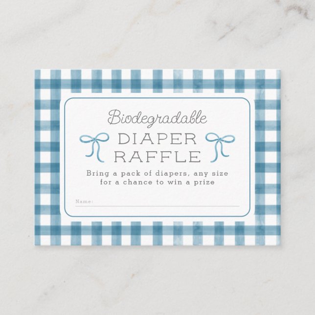 Tarjeta De Recepción Watercolor Gingham Denim Blue Diaper Raffle (Anverso)
