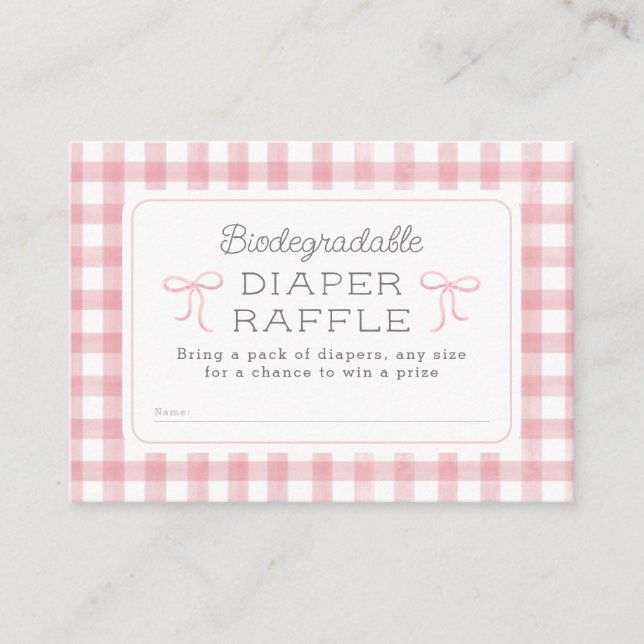 Tarjeta De Recepción Watercolor Gingham Pink Diaper Raffle (Anverso)