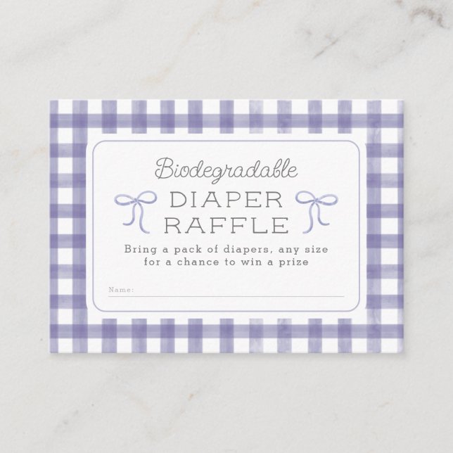 Tarjeta De Recepción Watercolor Gingham Purple Diaper Raffle (Anverso)
