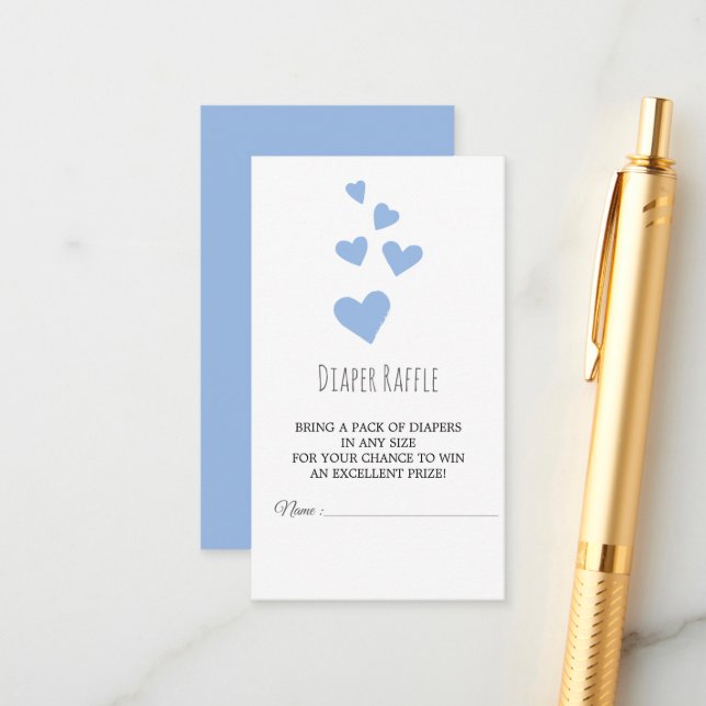 Tarjeta De Recepción Watercolor Hearts Boy Diaper Raffle Card (Anverso/Reverso In Situ)