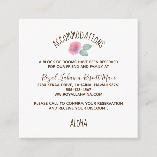 Tarjeta De Recepción Watercolor Hibiscus Maui Boda (Anverso)