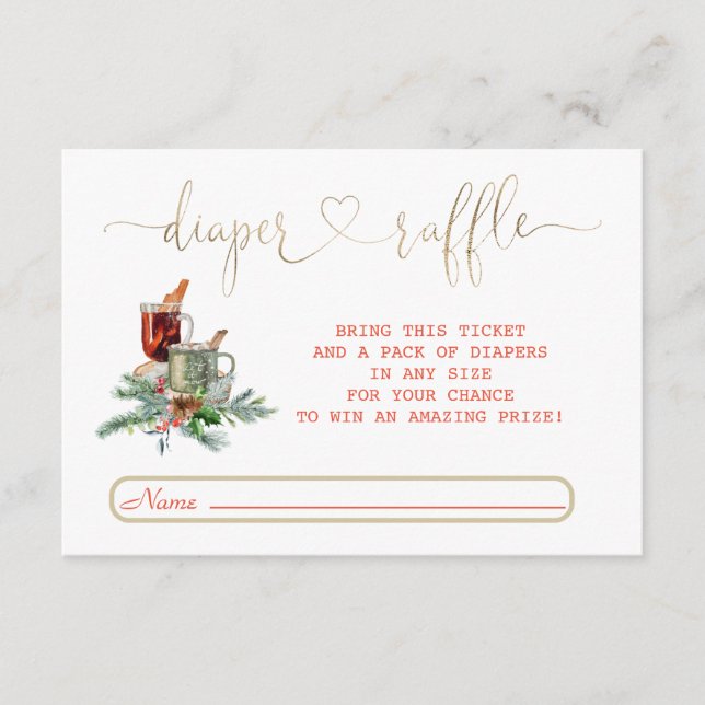 Tarjeta De Recepción Watercolor Invierno Botánico Diaper Raffle (Anverso)
