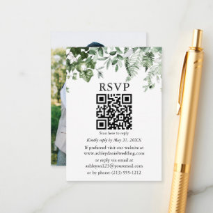 Tarjeta De Recepción Watercolor Ivy Ferns Boda de foto de sabio QR RSVP