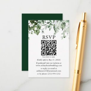 Tarjeta De Recepción Watercolor Ivy Sage Ferns Green Boda QR RSVP