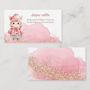 Tarjeta De Recepción Watercolor Kitty Cat Winter Coat Diaper Raffle