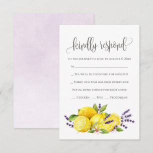Tarjeta De Recepción Watercolor Lemon Lavender Boho RSVP