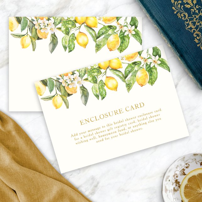 Tarjeta De Recepción Watercolor Lemons Floral (Watercolor Lemons Floral Bridal Shower Enclosure Cards by Painted Paperie
)