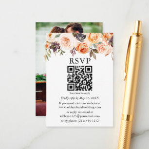 Tarjeta De Recepción Watercolor Otoño Floral Photo Boda QR RSVP