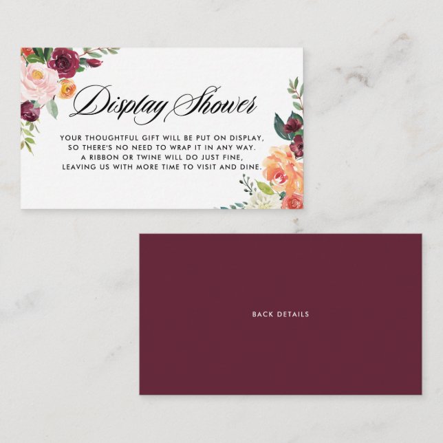 Tarjeta De Recepción Watercolor Otumoms Floral Display Shower (Anverso / Reverso)