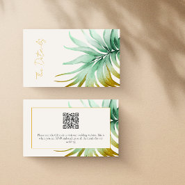Tarjeta De Recepción Watercolor Palm Destination Wedding QR Code Detail