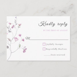 Tarjeta De Recepción Watercolor Pink and Dusty Blue Botanical RSVP Encl
